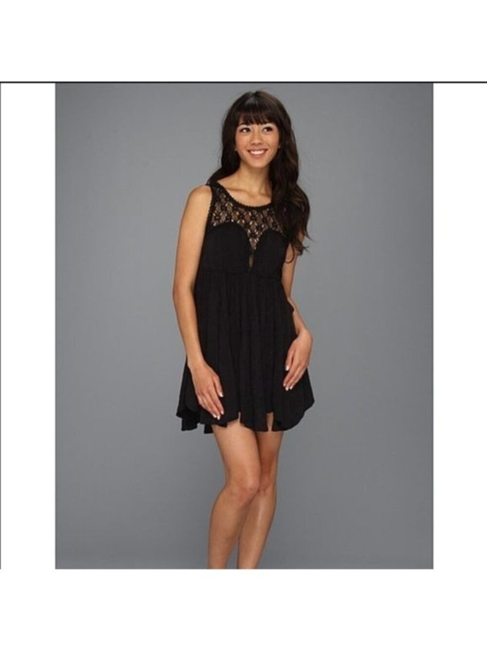 Free People Black Sleeveless Sweetheart Lace Neckline Mini Dress LBD Sz M